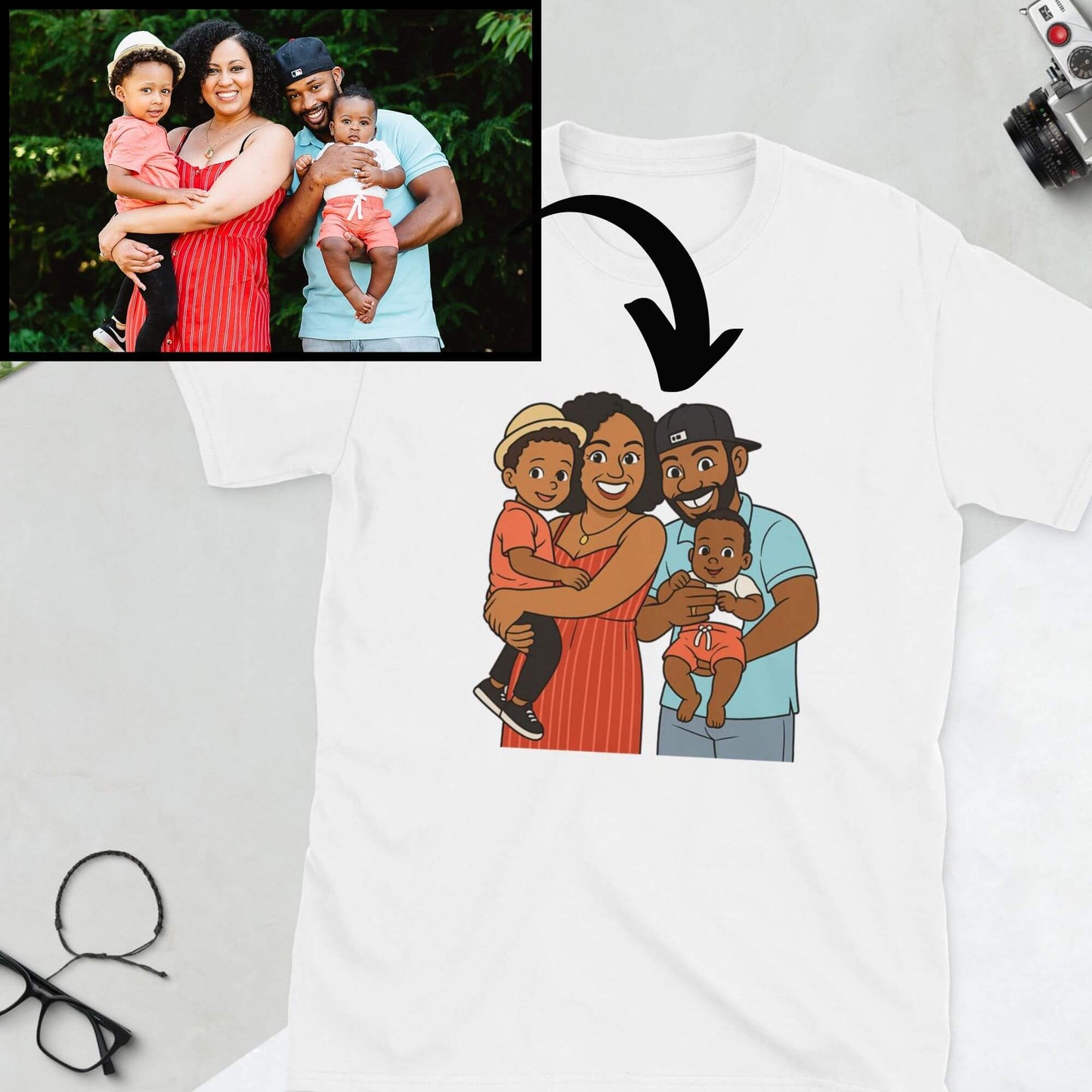 Custom Cartoon T-Shirt from Your Photo – Personalised Gift Tee