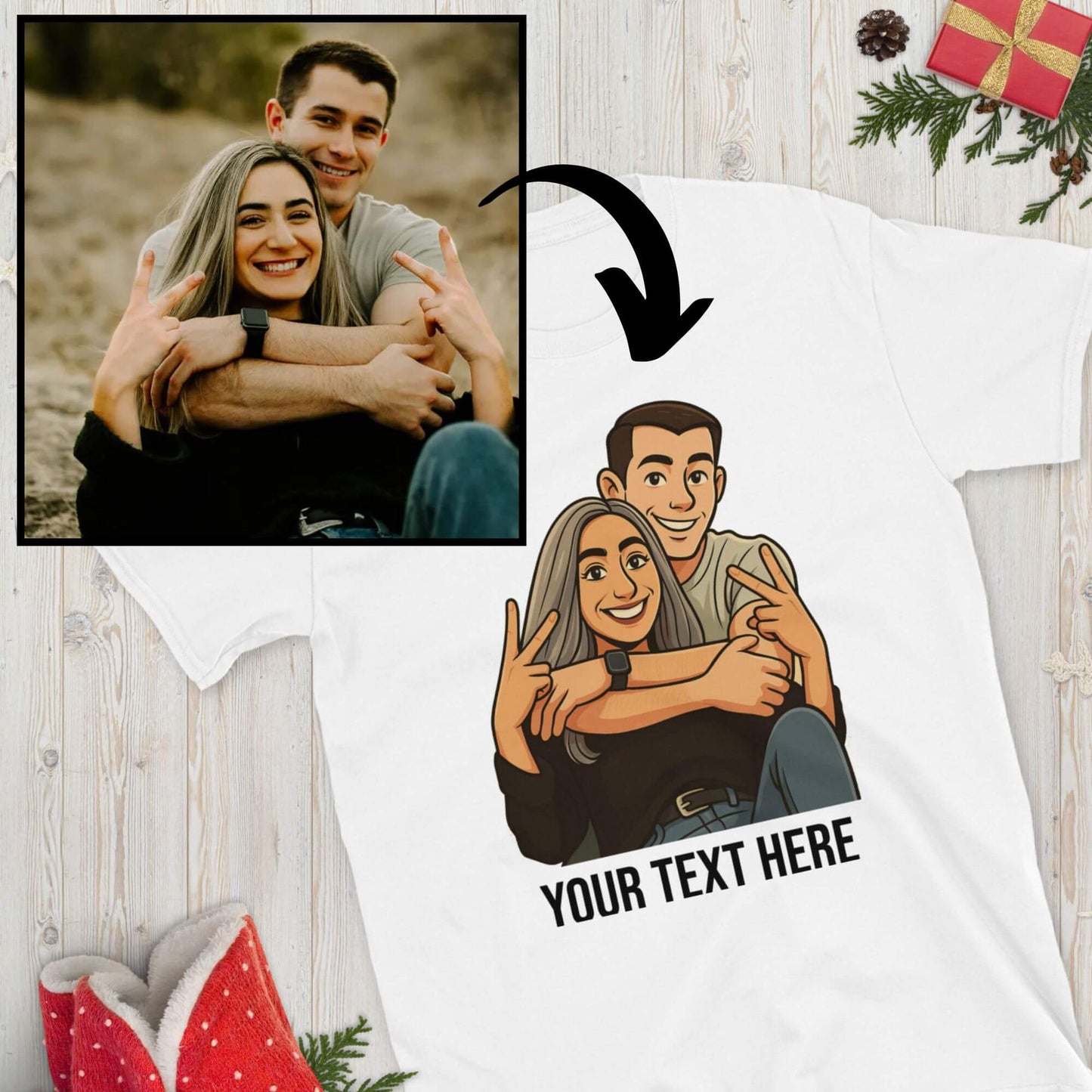 Custom Cartoon T-Shirt from Your Photo – Personalised Gift Tee