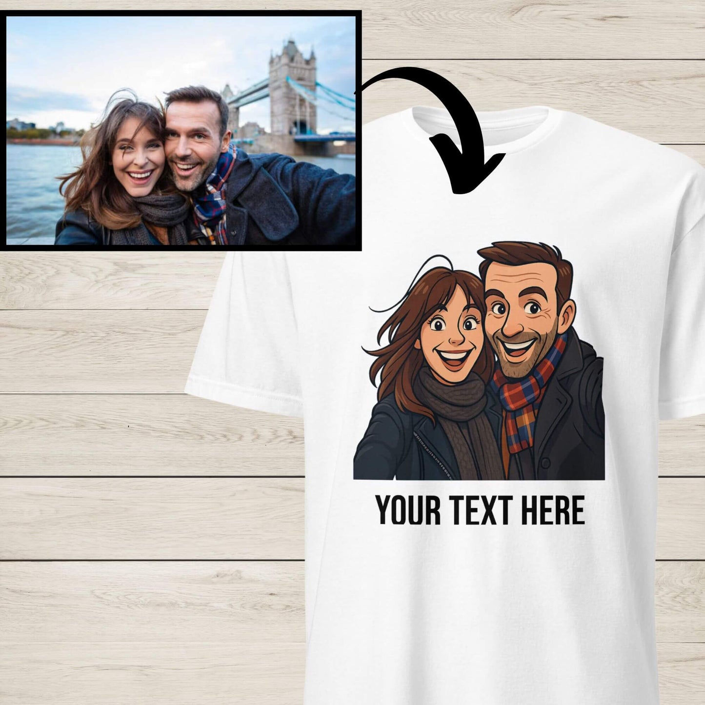 Custom Cartoon T-Shirt from Your Photo – Personalised Gift Tee