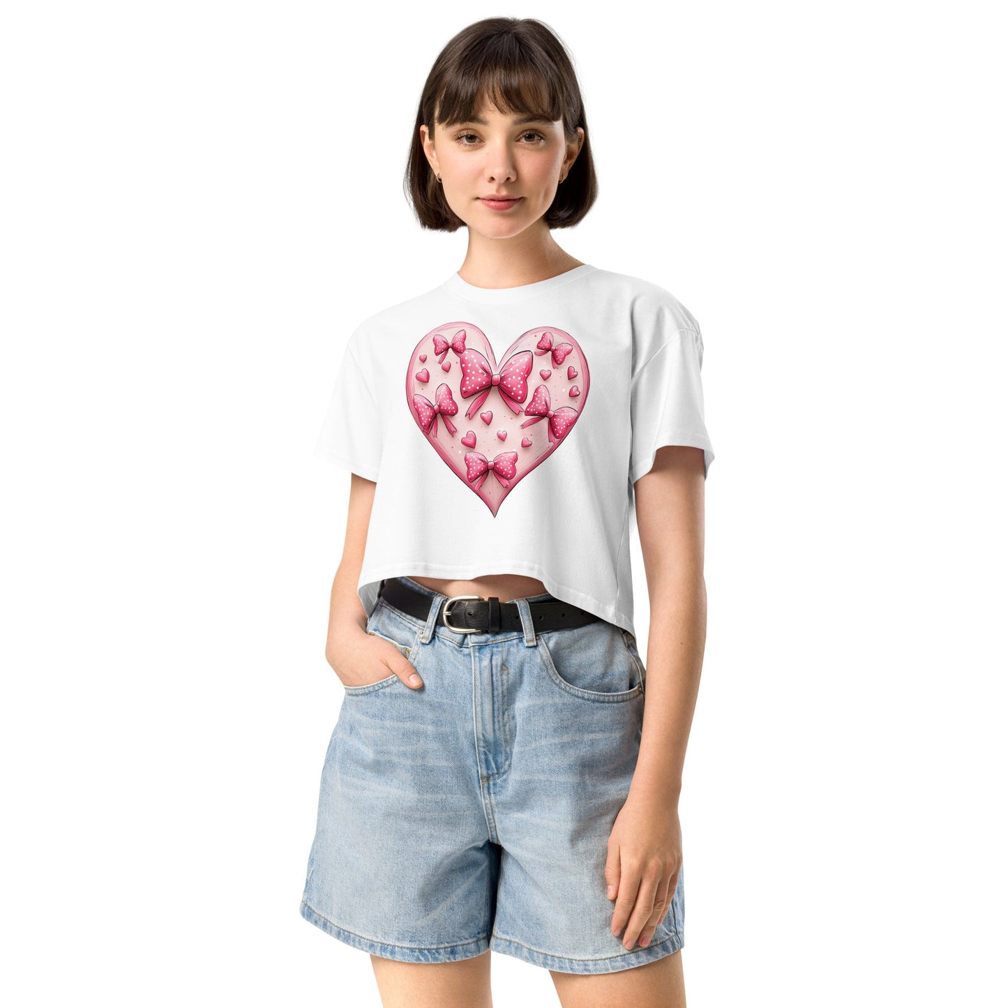 Coquette Heart Pink Heart Bow Crop TopCrop TopGalactrip CoutureProduct mockup