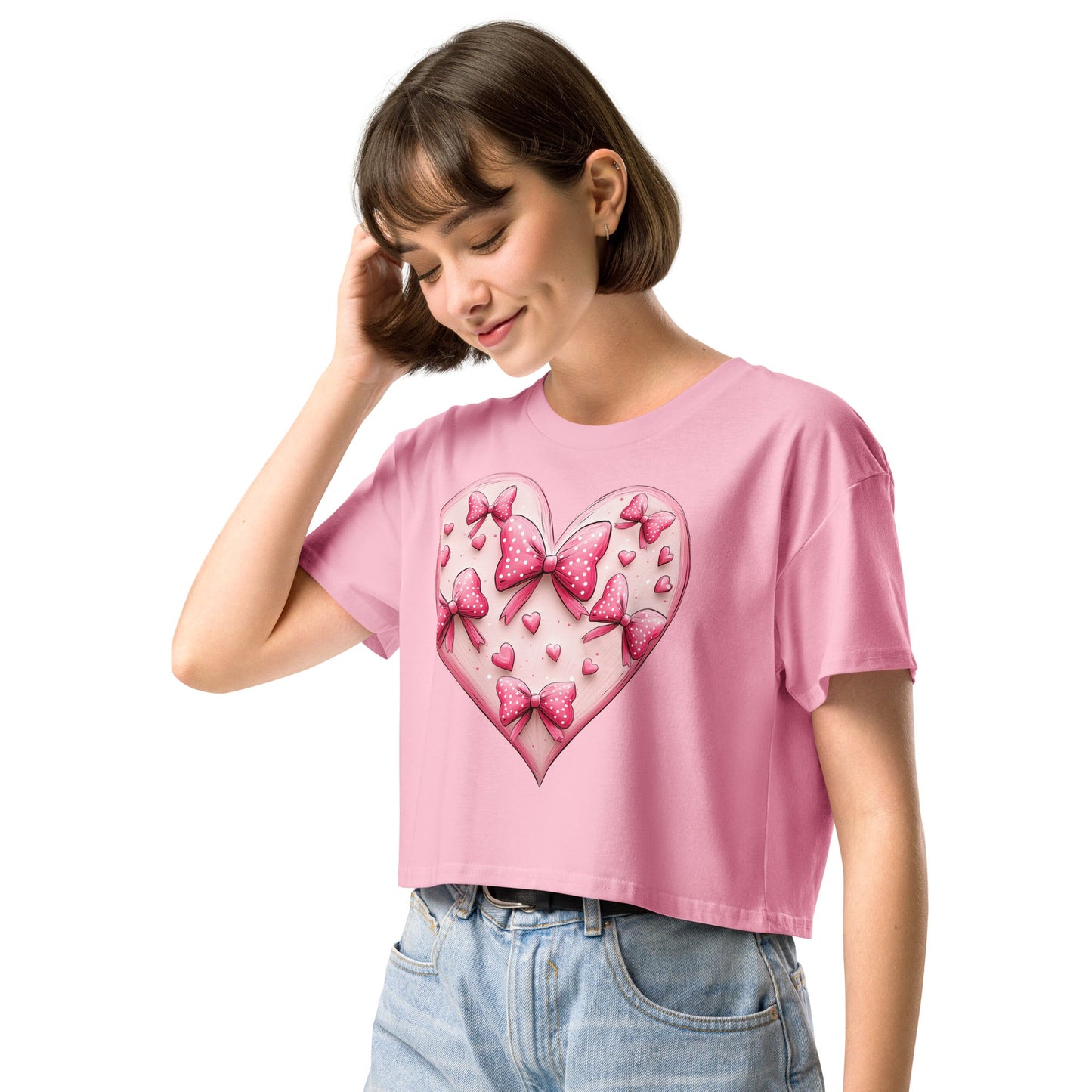 Coquette Heart Pink Heart Bow Crop TopCrop TopGalactrip CoutureProduct mockup