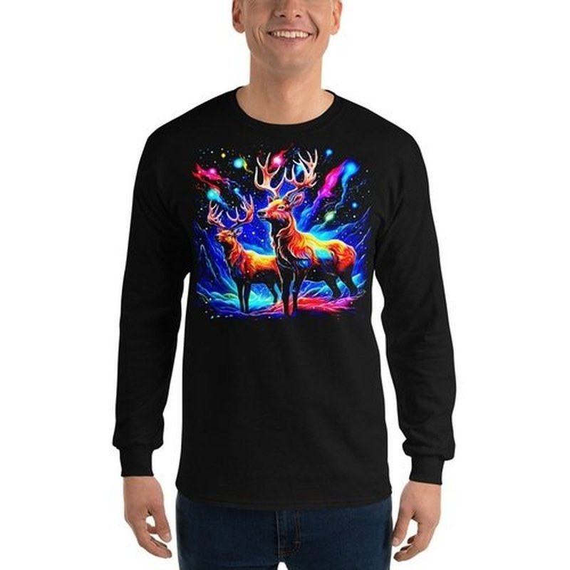 Reindeer Long Sleeve Christmas ShirtLong Sleeve ShirtGalactrip CoutureReindeer Long Sleeve Christmas Shirt
