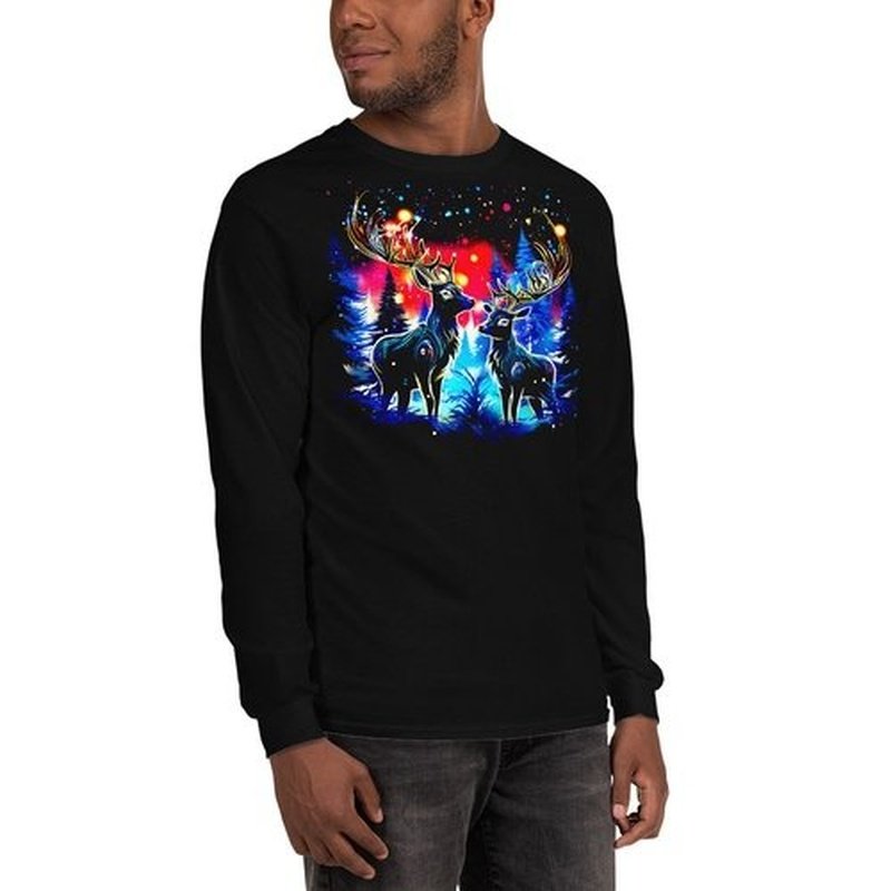 Reindeer Polar Light Long Sleeve ShirtLong Sleeve ShirtGalactrip CoutureReindeer Polar Light Long Sleeve Shirt