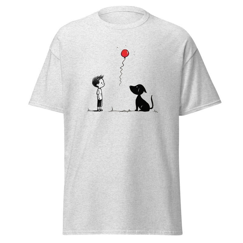 Retro Banksy - Inspired T - ShirtT - ShirtGalactrip CoutureRetro T - Shirt | a Boy, a Dog and a Balloon | Simple Elegant Illustration