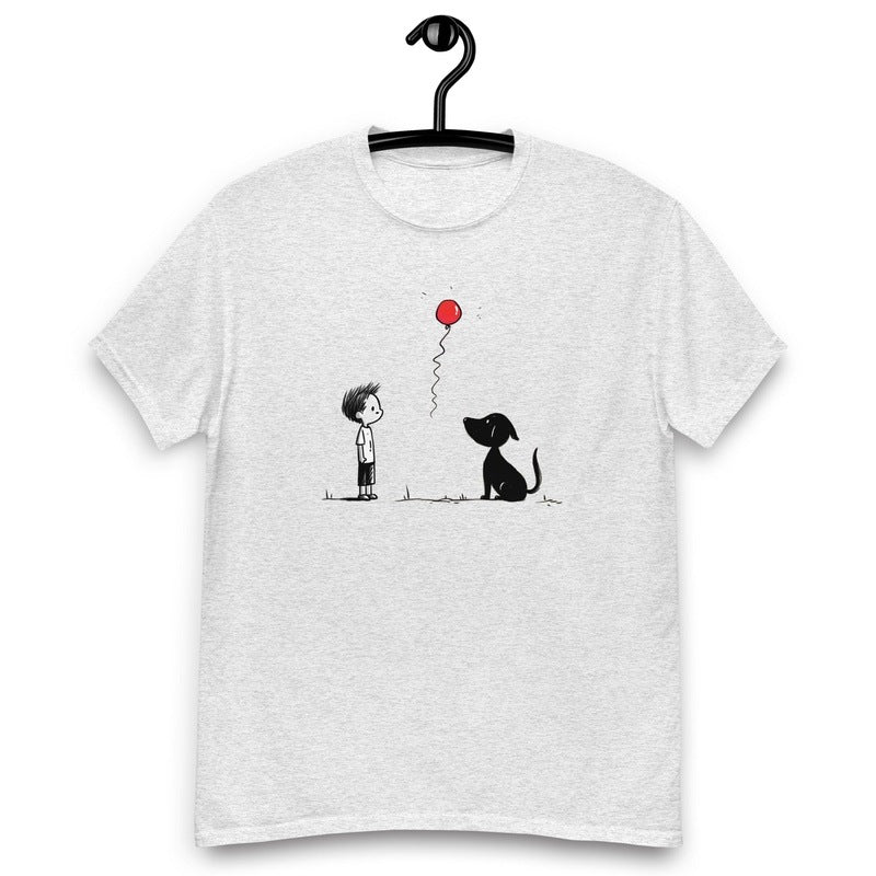 Retro Banksy - Inspired T - ShirtT - ShirtGalactrip CoutureRetro T - Shirt | a Boy, a Dog and a Balloon | Simple Elegant Illustration