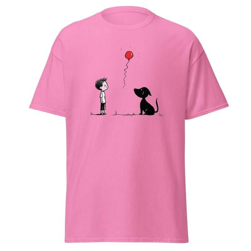 Retro Banksy - Inspired T - ShirtT - ShirtGalactrip CoutureRetro T - Shirt | a Boy, a Dog and a Balloon | Simple Elegant Illustration