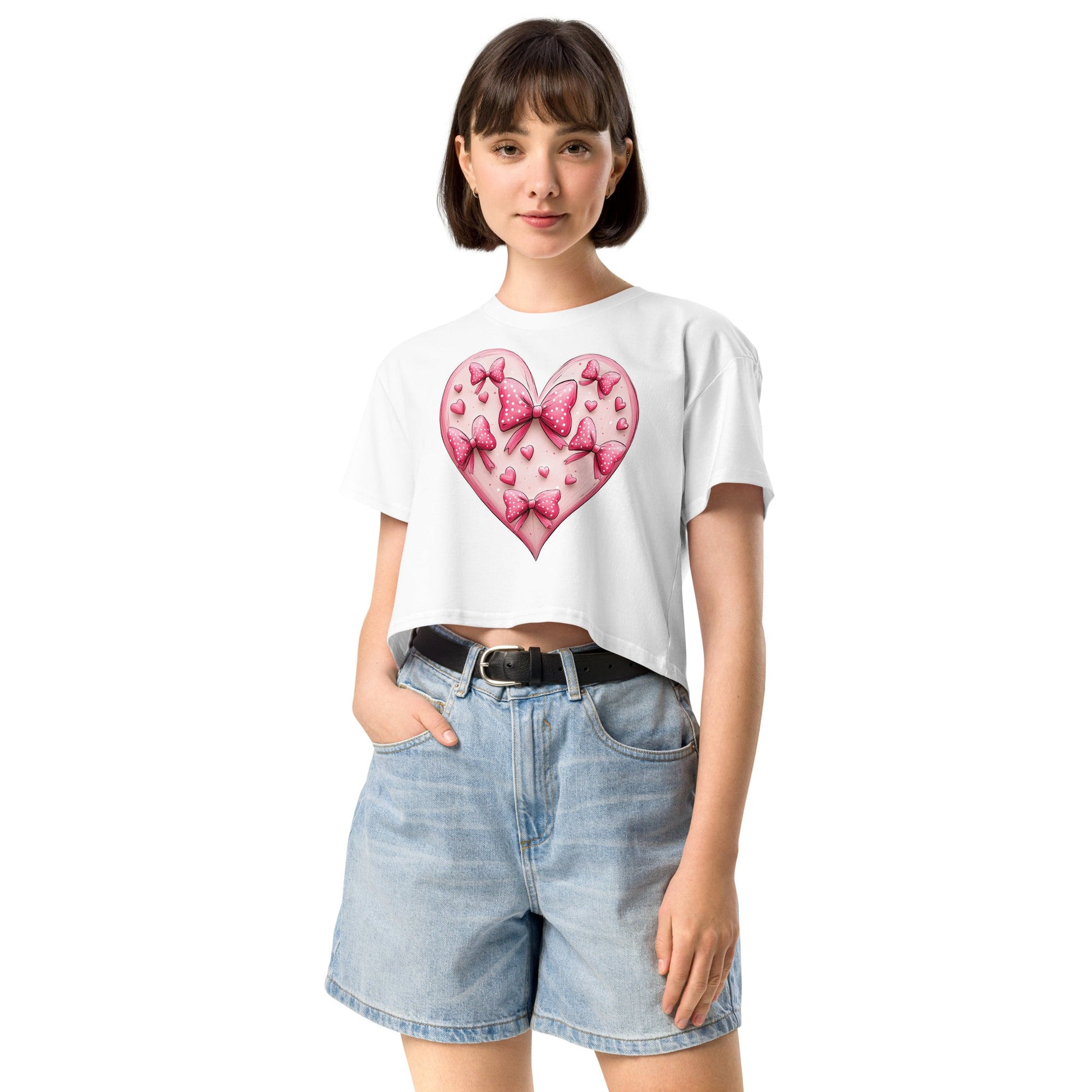 Coquette Heart Pink Heart Bow Crop TopCrop TopGalactrip CoutureProduct mockup