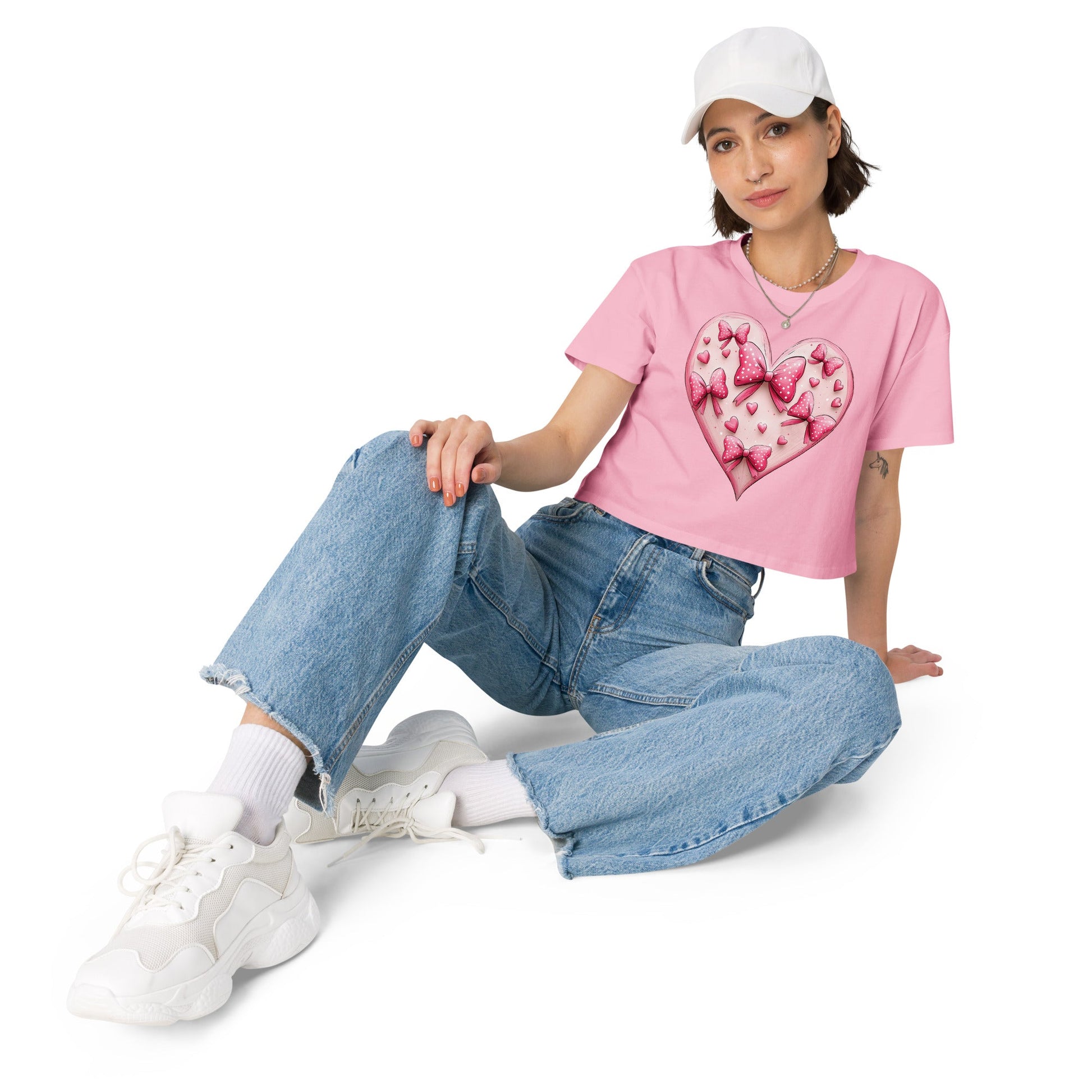 Coquette Heart Pink Heart Bow Crop TopCrop TopGalactrip CoutureProduct mockup