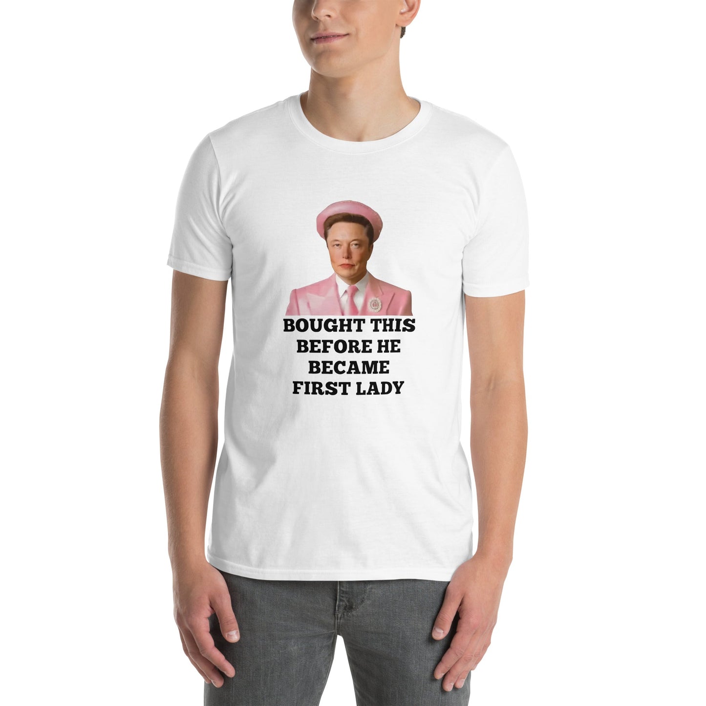 Funny Elon Musk Meme T-Shirt – "Bought This Before He Became First Lady" | Unisex Cotton TeeT-ShirtGalactrip CoutureProduct mockup