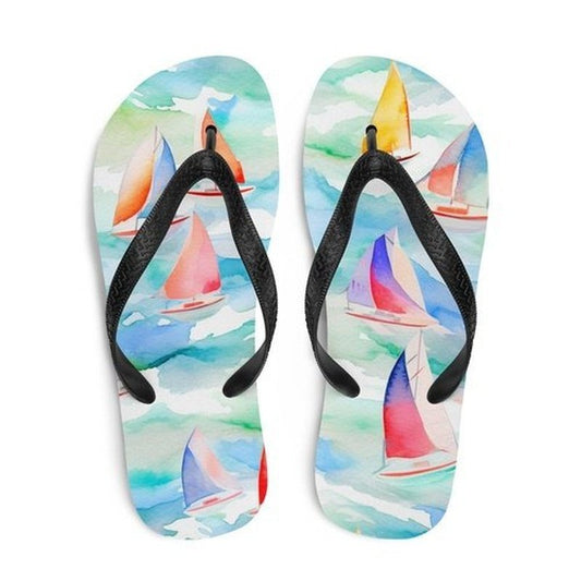 Nautical Flip - Flops with Sailboat Design - Unisex Beach Party ShoesFlip FlopsGalactrip CoutureSail Boats Nautical Flip - Flops, Summer Vibes Design Flip Flops 21.99