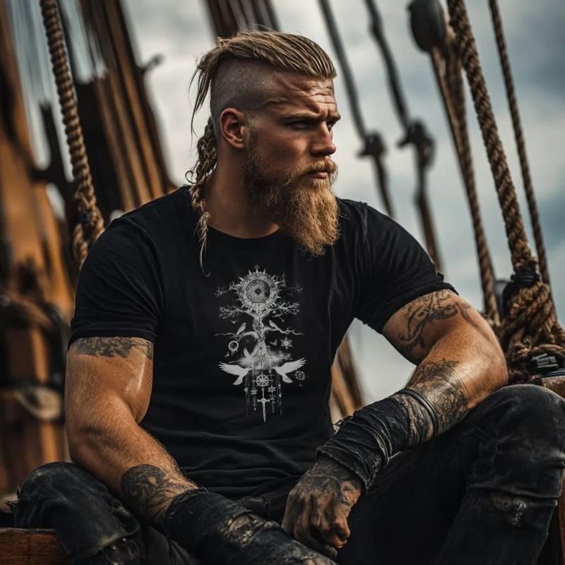 Norse Mythology Yggdrasil & Vegvísir Viking T-ShirtT-ShirtGalactrip CoutureNorse Mythology Yggdrasil & Vegvísir Viking T-Shirt