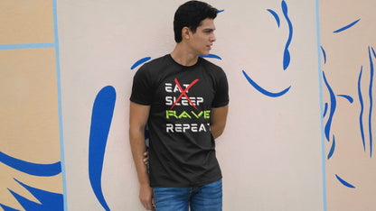 Rave Party T-Shirt:  'Eat, Sleep, RAVE, REPEAT'